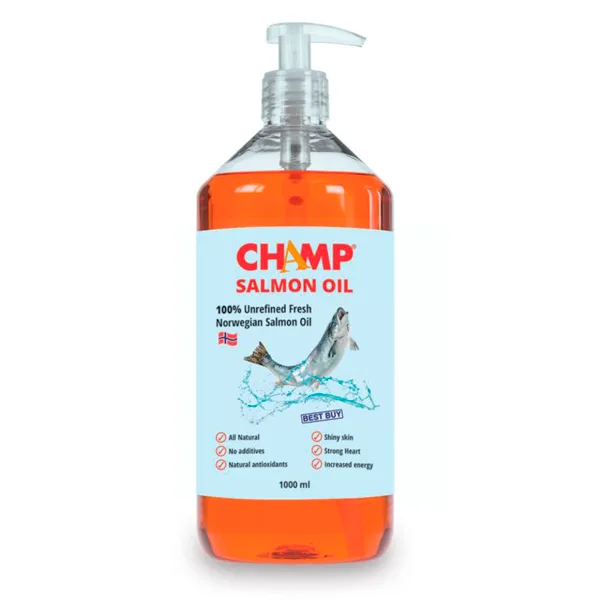 Champ Salmon Oil zalmolie voor honden, fles 1000 ml